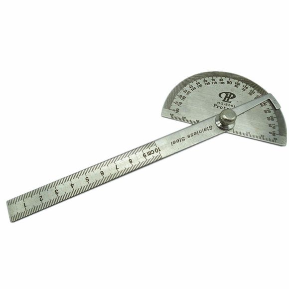 Règle droite d'acier inoxydable de Protractor de dirigeant de règle et mètre d'angle de mesure de charpentier de 10 degrés de 180 degrés - Argent 