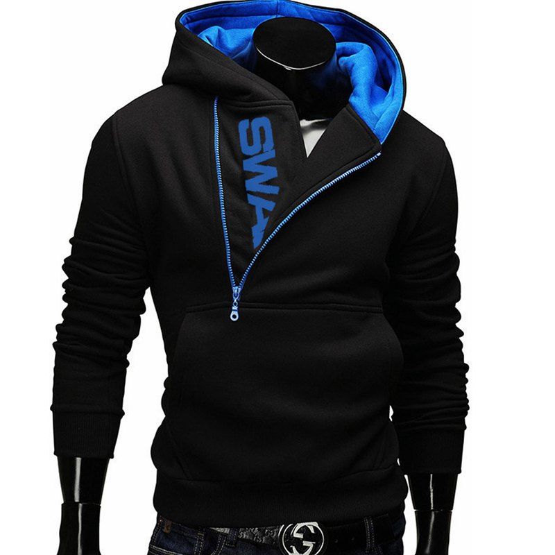 

New Heel-Side Zipper Hit Color Hoodie, Black