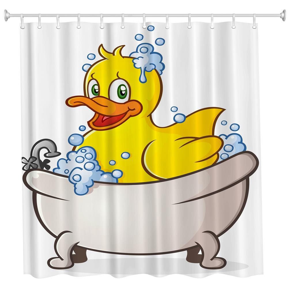 [41 OFF] 2021 Small Yellow Duck In Bath Polyester Shower Curtain