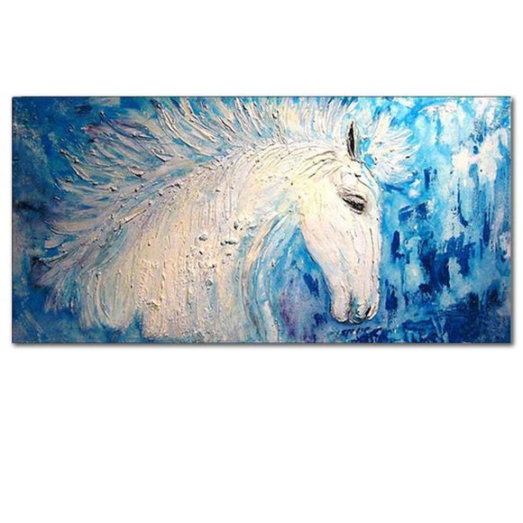 Peint à la main abstraite Animal Texture épaisse cheval peinture à l'huile sur toile salon Home Decor murale - Blanc 24 X 48 INCH (60CM X 120CM)