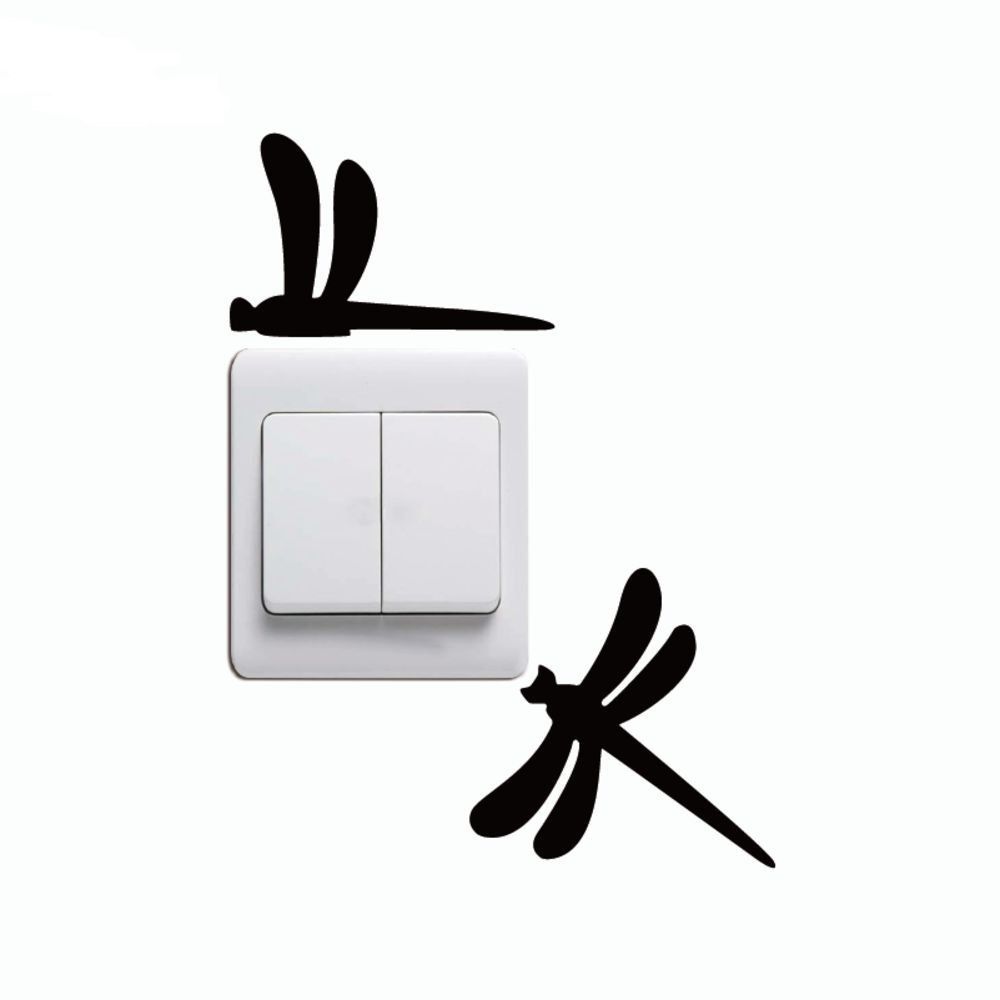 

2 Pcs Dragonflies Switch Sticker Creative Cartoon Animal Vinyl Wall Sticker for Home Decoration, Black
