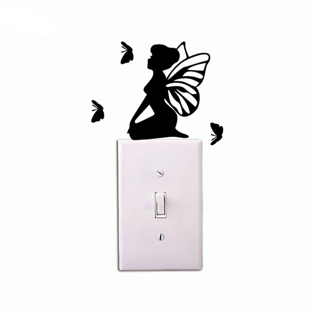 

DSU Creative Butterfly Girl Light Switch Sticker Cartoon Animal Vinyl Wall Decor, Black