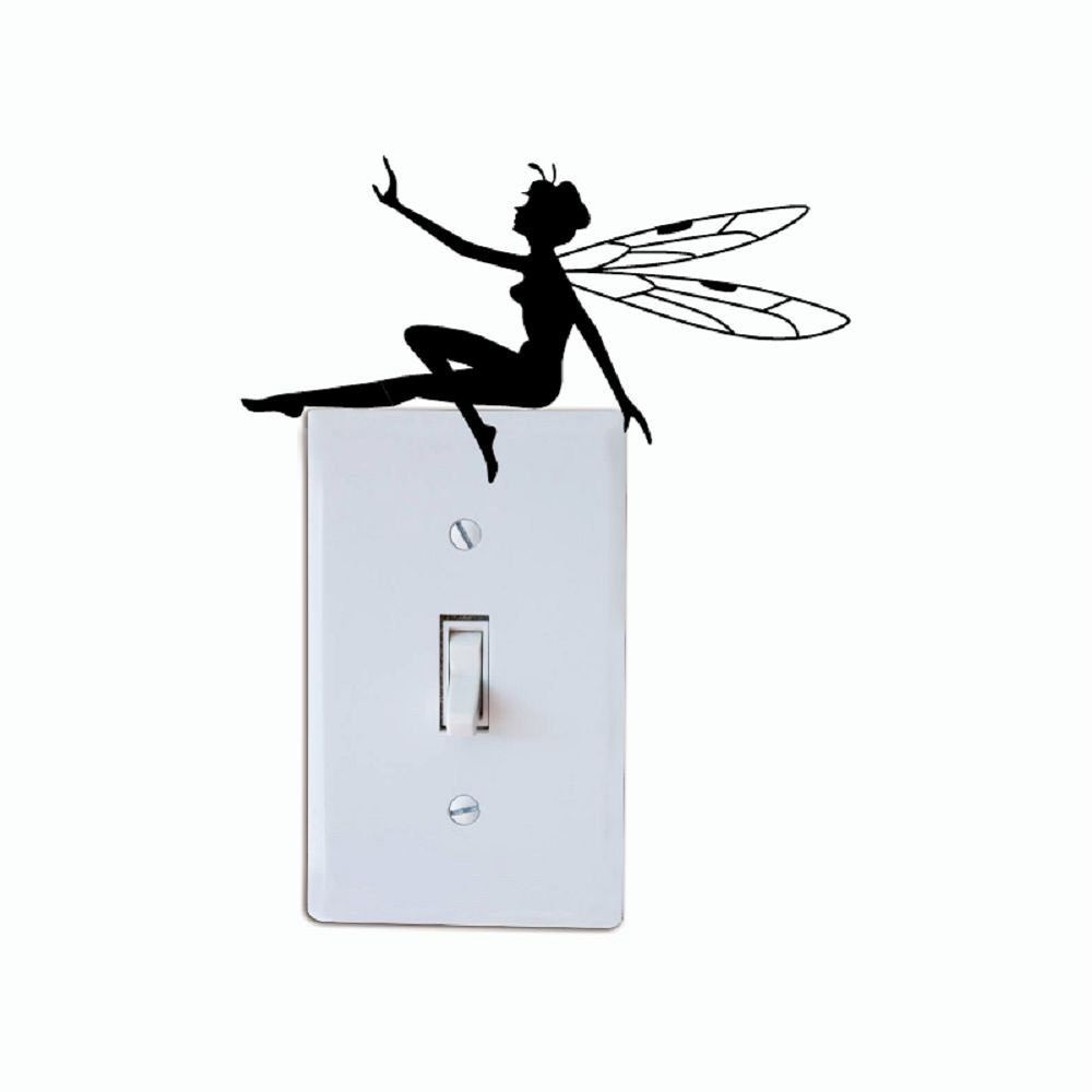 

DSU Creative Dragonfly Fairy Switch Sticker Funny Cartoon Animal Vinyl Wall Decal, Black