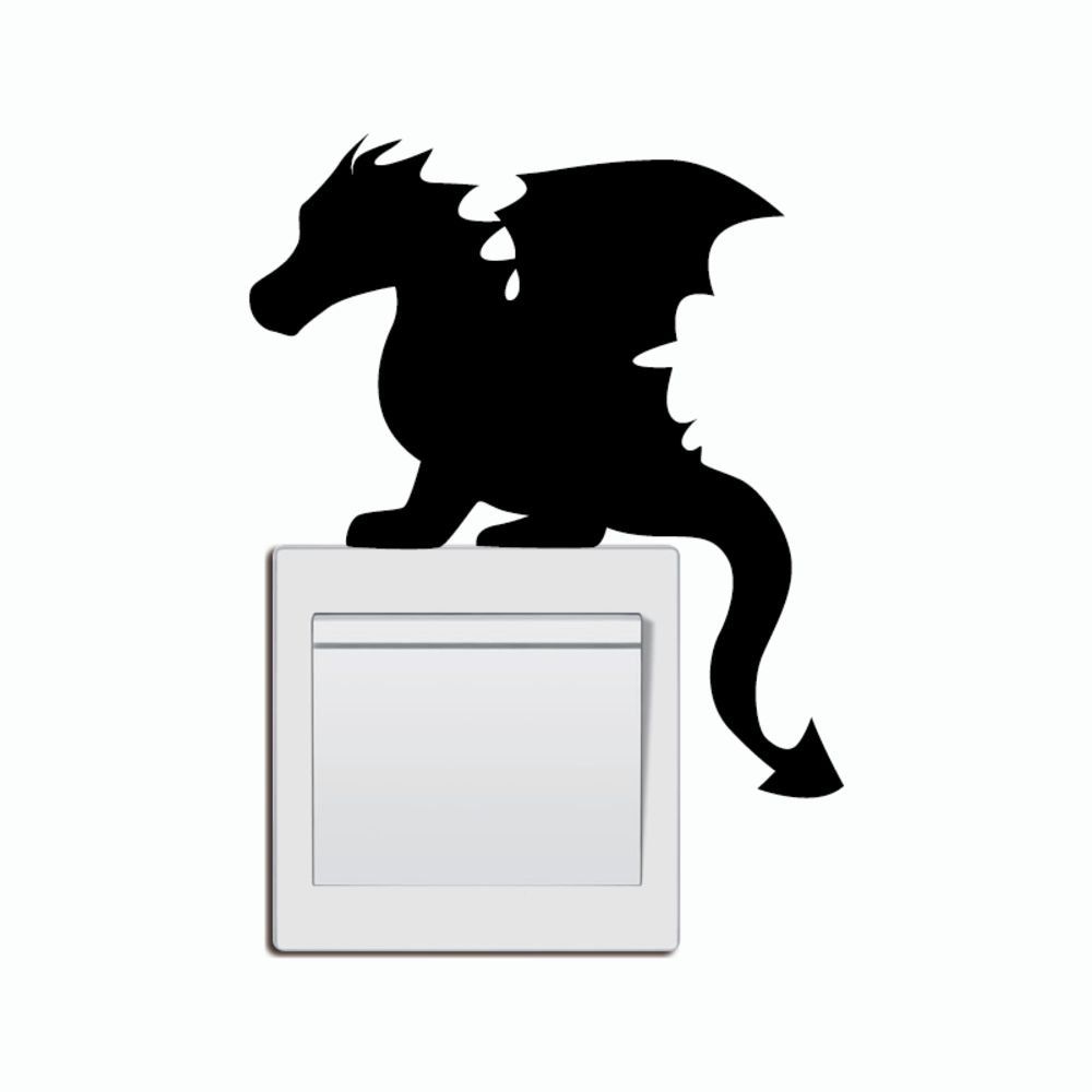 

DSU Baby Dragon Switch Sticker Cartoon Animal Vinyl Wall Stickers for Kids Room Home, Black