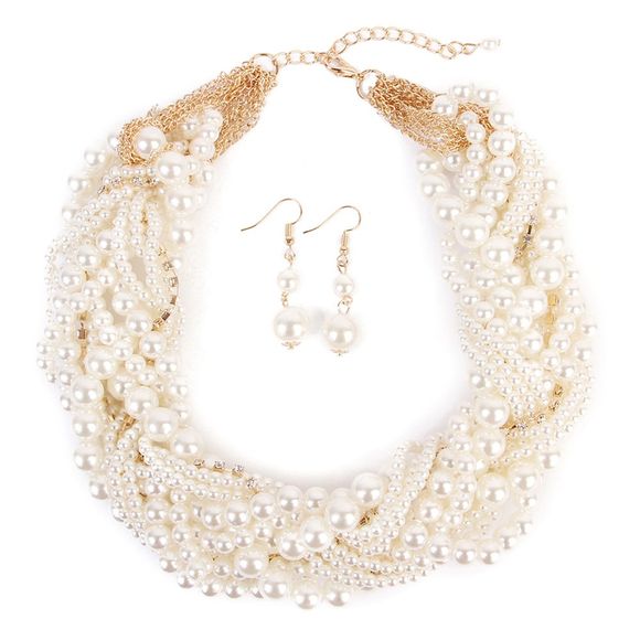 Noble Tempérament Costume Jewelry Multi-Layered Fashion Exaggerated Collier de perles perlées - Blanc 