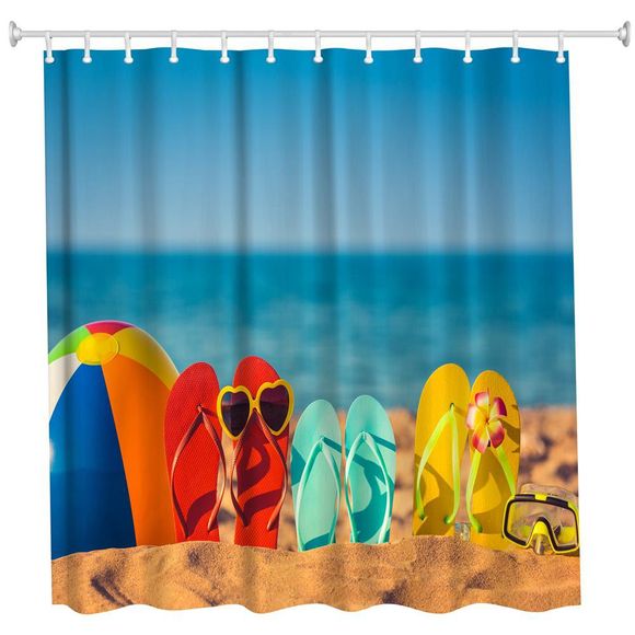 La plage drôle ridelle la haute définition 3D de salle de bains de rideau en douche de polyester de polyester imperméable à l'eau - multicolore W59 INCH * L71 INCH