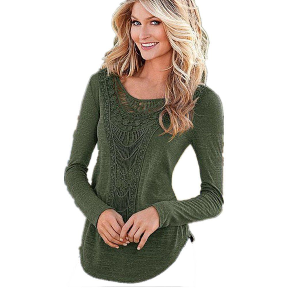 

Lace Collar Three Color Long Sleeved T-shirts, Dark green