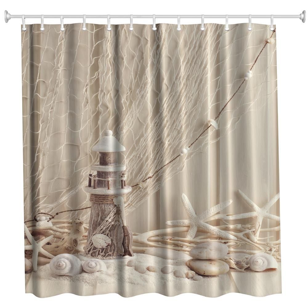 

Fishing Net Lighthouse Polyester Shower Curtain Bathroom High Definition 3D Printing Water-Proof, Colormix