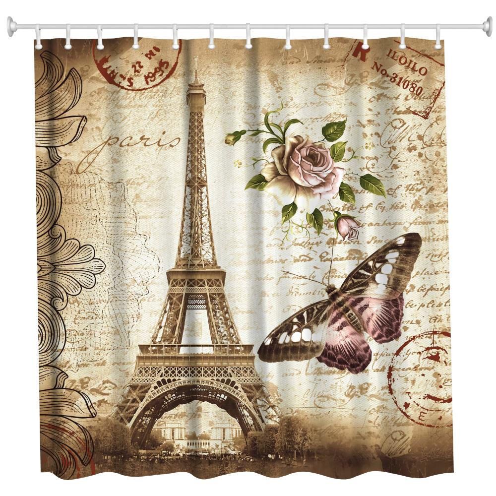 

Butterfly Tower Polyester Shower Curtain Bathroom High Definition 3D Printing Water-Proof, Colormix