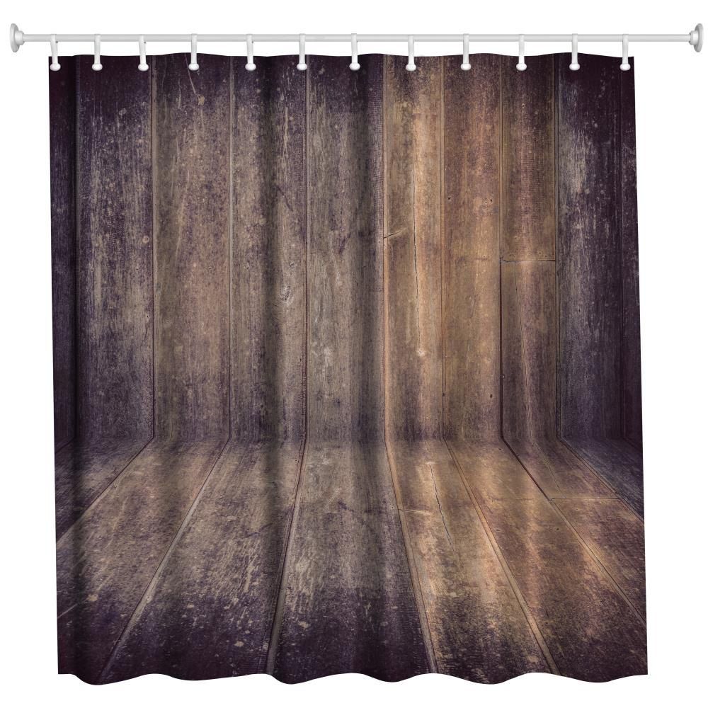 Hardwood Flooring 8 Polyester Shower Curtain Bathroom High Definition 3d Printing Water Proof