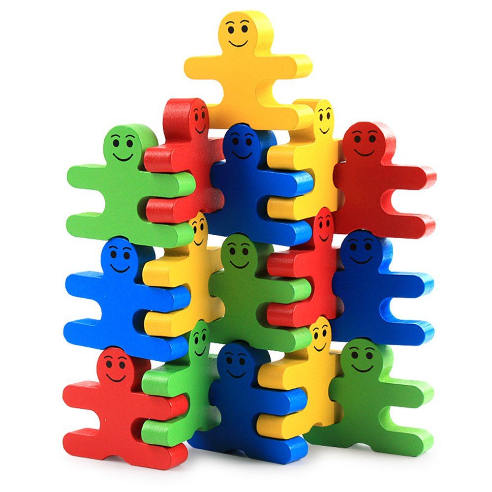 

Wooden Colorful Balance Villain Blocks Set Cartoon Puzzle Stacking Building Balance Game Gift 16PCS, Colour
