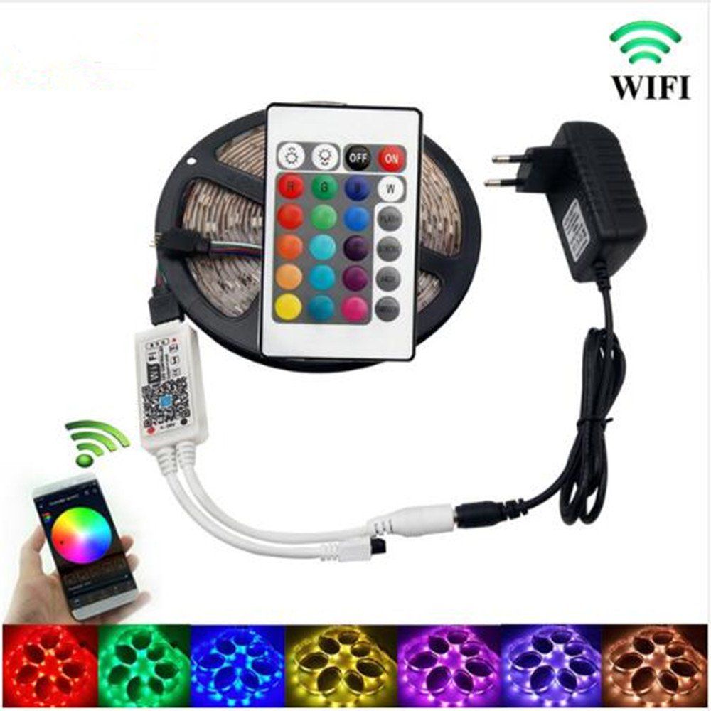 

KWB WiFi Controller 5050 RGB LED Strip Light 60LED/m Neon Lamp Decor Tape Diode Ribbon DC 12V Adapter