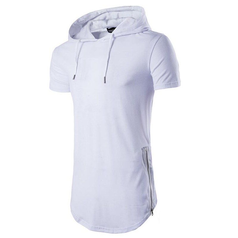 

Men's Casual Daily Hooded T-shirt Solid Zipper, White