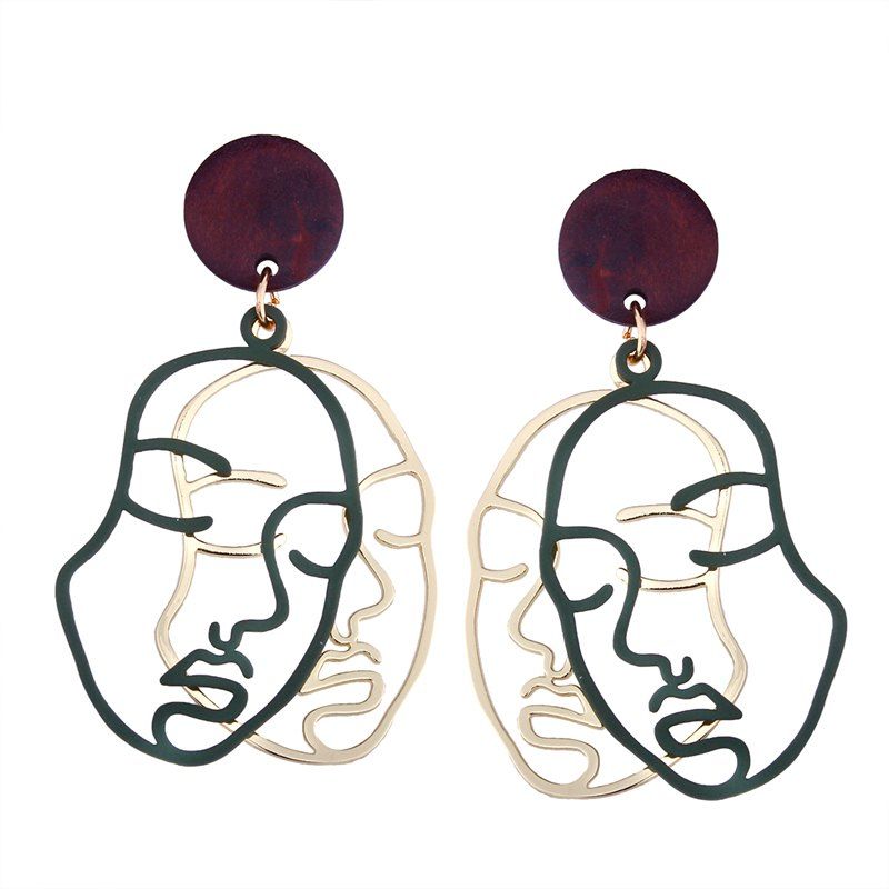 

Personality Abstract Face Double-sided Earrings, Green