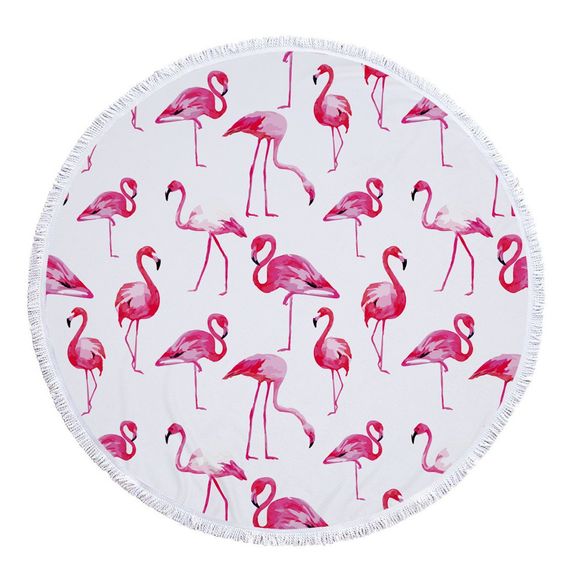 Flamingo Serviette de plage épaisse Terry ronde serviette de plage couverture tapis de yoga avec des glands à franges 60 pouces - Rouge 150CM