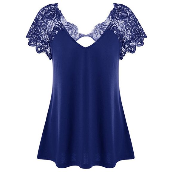 Lace Stitching T-shirt à manches courtes lâche - Bleu XL