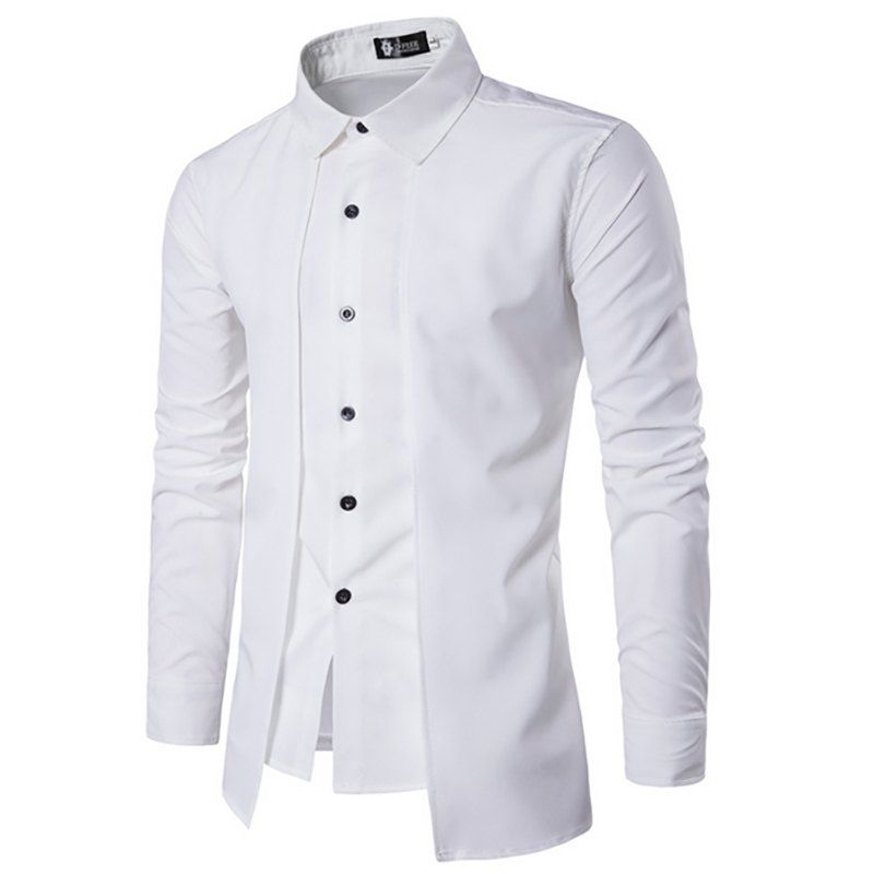 

Men's New Fake Two-Piece Casual Double-Breasted Fashion Long-Sleeved Shirt, White
