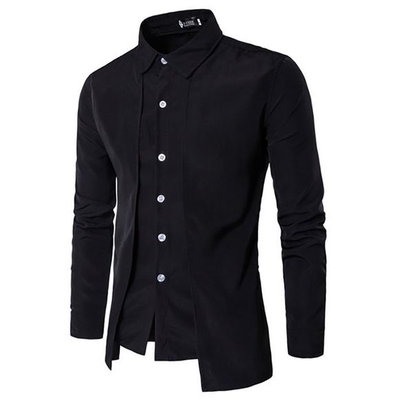 Chemise à manches longues à double boutonnage occasionnels pour hommes - Noir XL