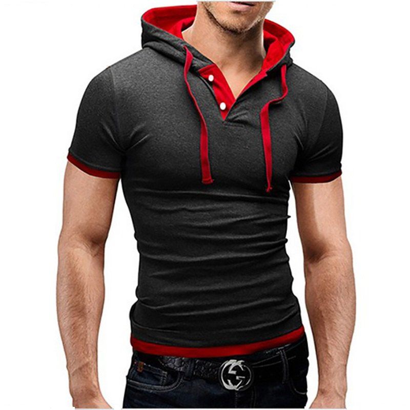 

Men's Short-Sleeved Fashion Sling Hooded Short-Sleeved T-Shirt, Deep gray