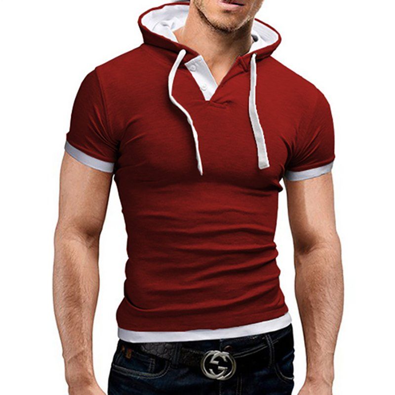

Men's Short-Sleeved Fashion Sling Hooded Short-Sleeved T-Shirt, Red