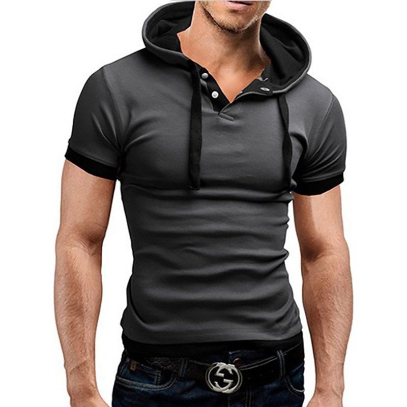 

Men's Short-Sleeved Fashion Sling Hooded Short-Sleeved T-Shirt, In grey