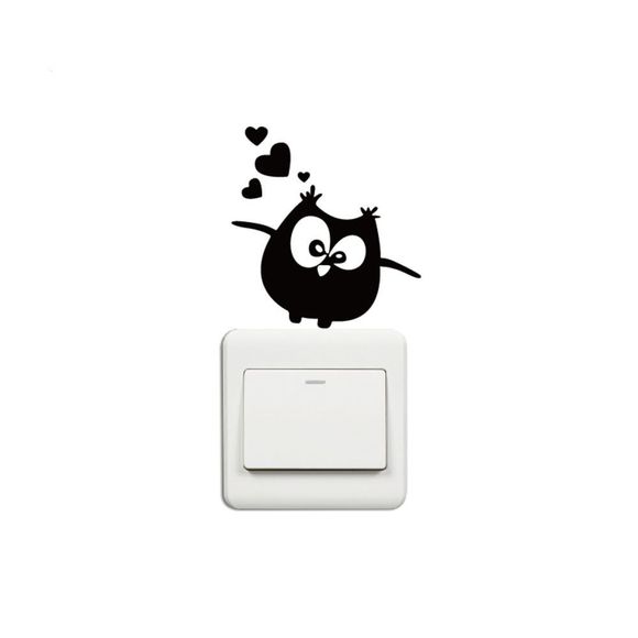 DSU Mignon Hibou Vinyle Interrupteur Autocollant Creative Animal de Bande Dessinée Vinyle Sticker pour Chambre des Enfants - Noir 8.5 X 8 CM