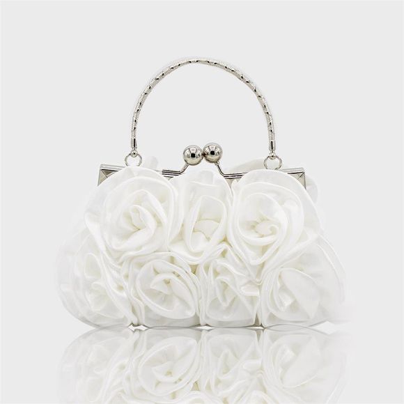 La fleur de soie avec une pochette de soirée en diamants et un sac à main de mariage - Blanc 