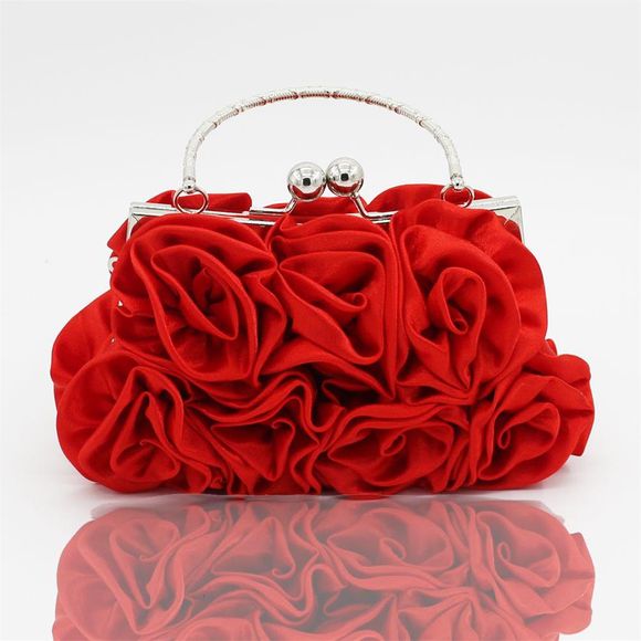 La fleur de soie avec une pochette de soirée en diamants et un sac à main de mariage - Rouge 