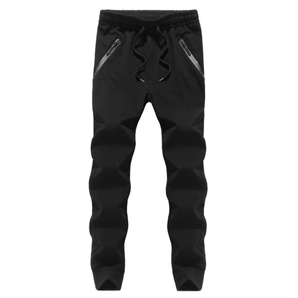 K005 Men's Active Pants Drawstring Comfy Coton Mélange Jogging Long Pantalon - Noir 4XL