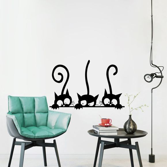 Autocollants de mur de vinyle de chatons de trois queues pour des décalques de chats de bande dessinée d'enfants - Noir 20 X 30 CM