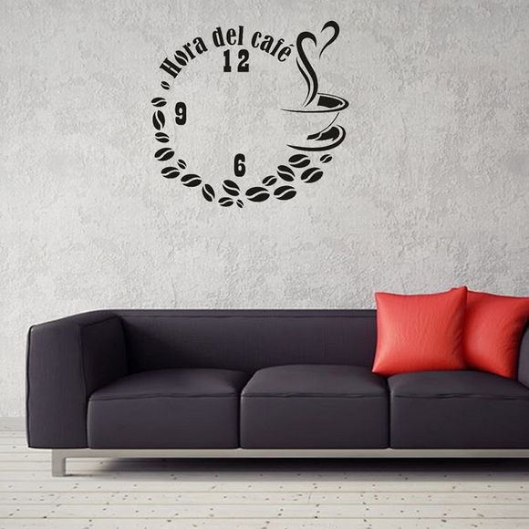DSU Creative horloge murale autocollant café tasse café beandecorative stickers muraux - Noir 40X42CM