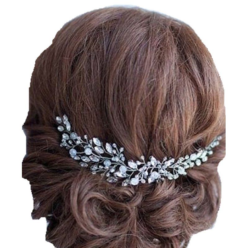 

Handmade Beads Crystal Bridal Hair Flower Rhinestone Hair Jewelry Prom Headdress Headpieces, Silver