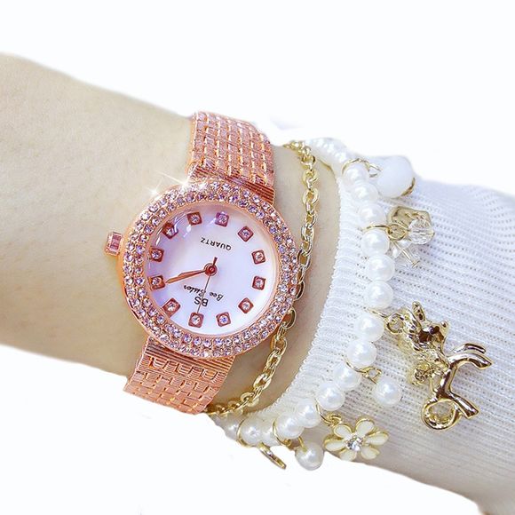 Top Luxe Femmes Or Fashion Lady Diamant Argent Fille Smart Strass Quartz Montre - Or de Rose 