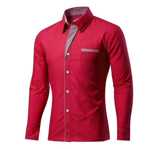 2018 chemises de couleur unie à manches longues en coton pour hommes - Rouge vineux M