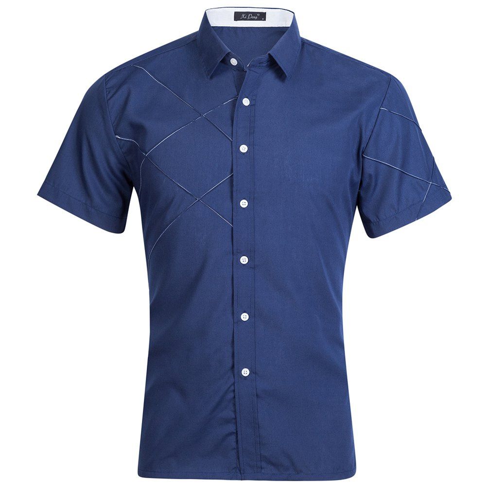 

2018 Summer Mens New Cotton Short Sleeves Pure Color Shirts, Cadetblue