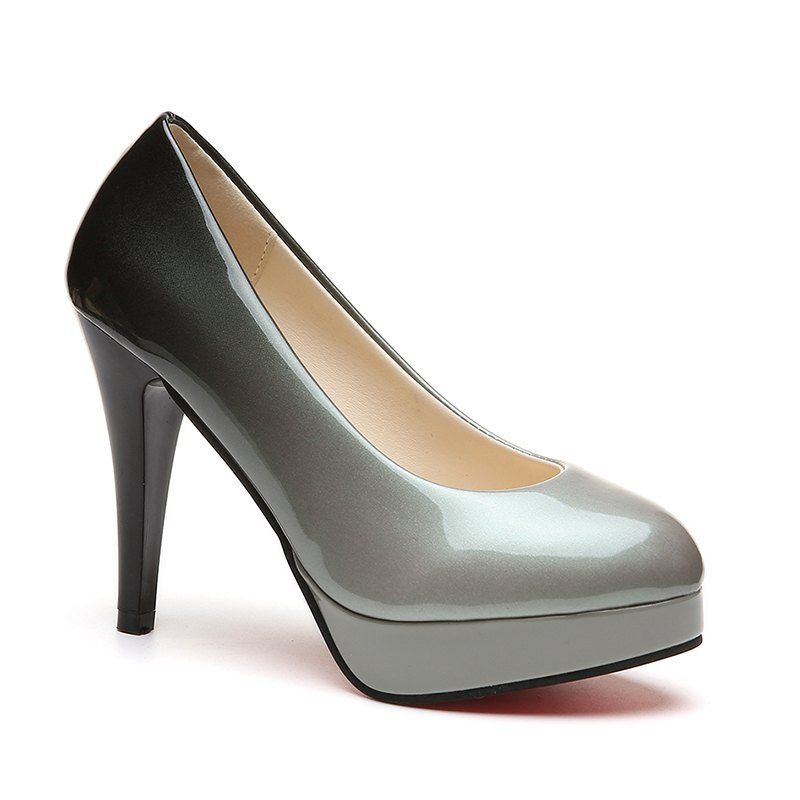 

High Heel Round Head Single Shoes, Gray