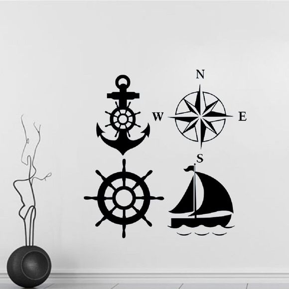 DSU Diamant Broderie Anchor Boussole Gouvernail Voilier Nautique Stickers Muraux Décor À La Maison Salon Vinyle DIY Ornamentat - Noir 60 X 58 CM