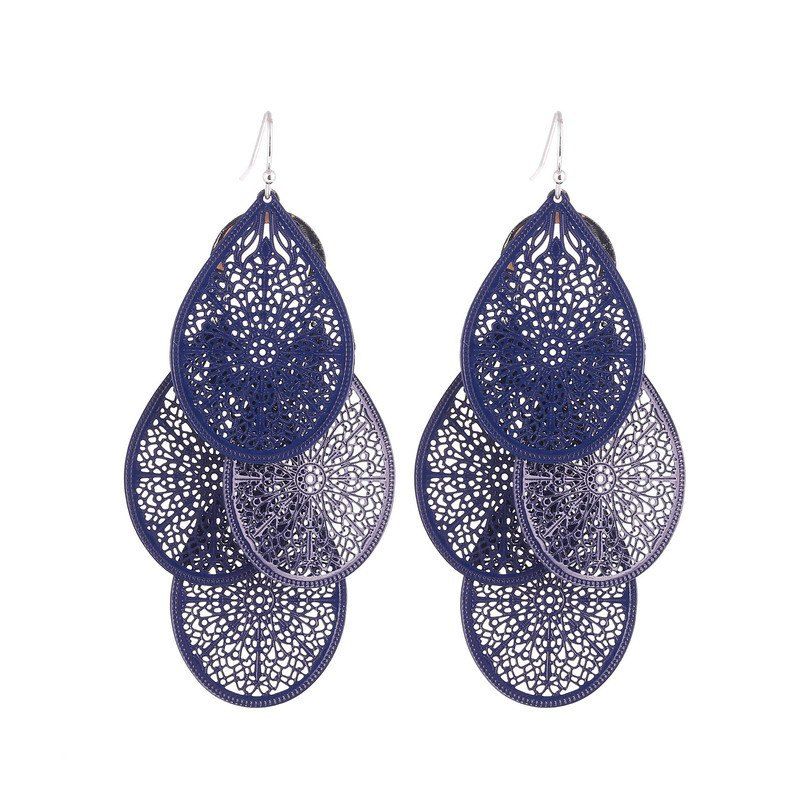 

Women Girls Fashion Ornament Hollow Leaves Pendant Drop Earring Eardrop Jewelry, Blue
