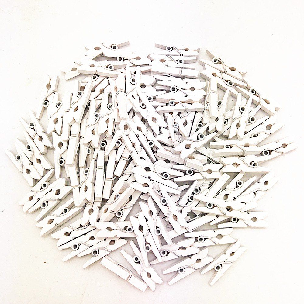 

DIY White 25MM Mini Wooden Clip Photo Wall Decoration 100PCS