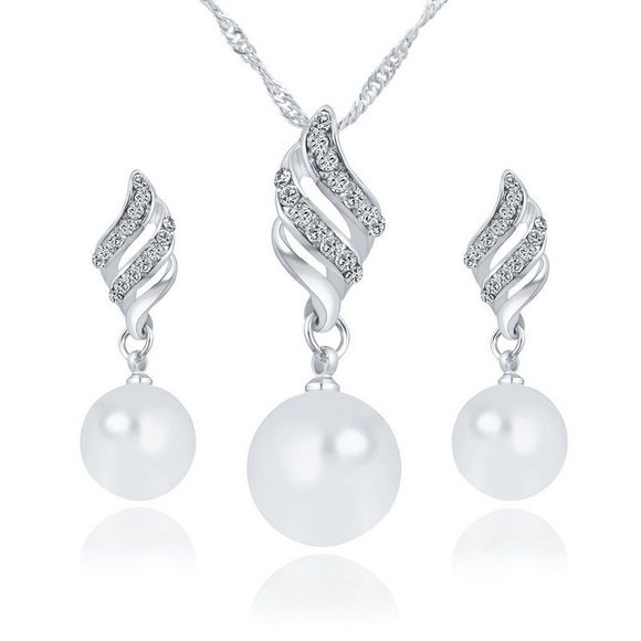 Hot Style Lingling perle boucles d'oreilles collier sertie de bijoux en spirale édition coréenne simple vent accessoires costume - Argent 