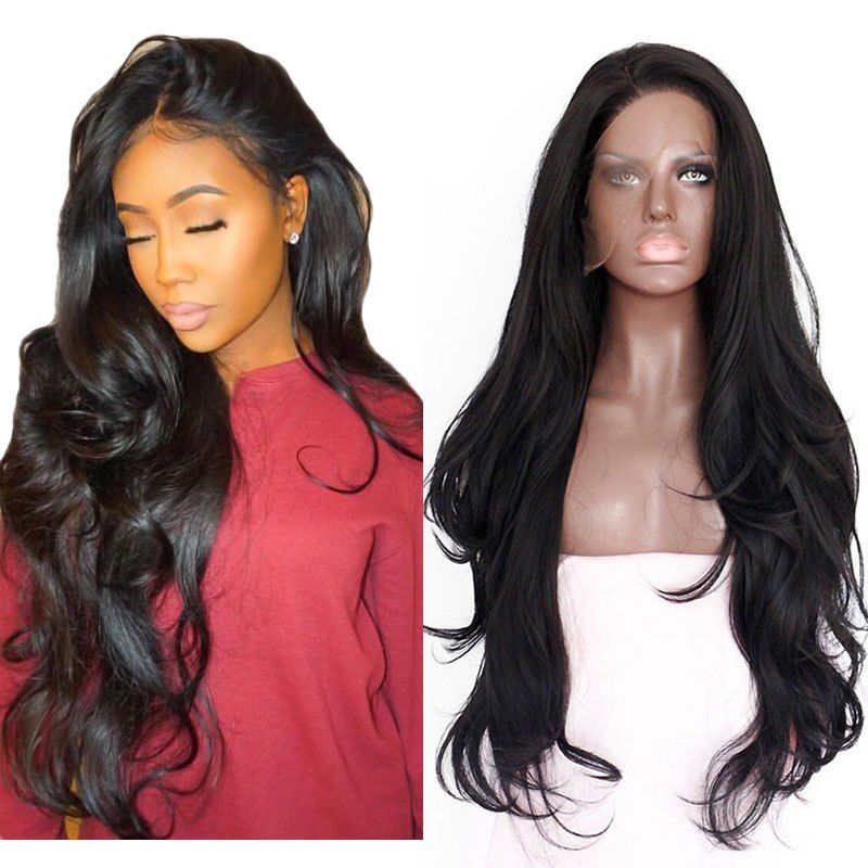 

Natural Wavy Soft Fiber Hair Glueless Synthetic Lace Front Wig for Beauty Woman, Natural black
