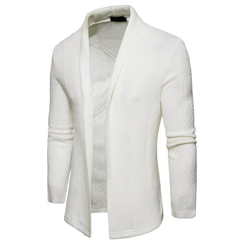 

The New Spring Fashion Men Polo Shawl Knitted Cardigan Sweater, White