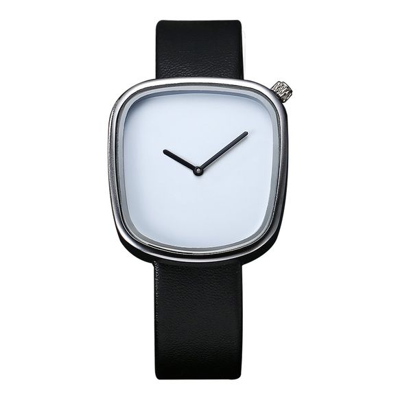 TOMI T003 unisexe unique bande de cuir montres à quartz avec boîte - Argent et Noir 
