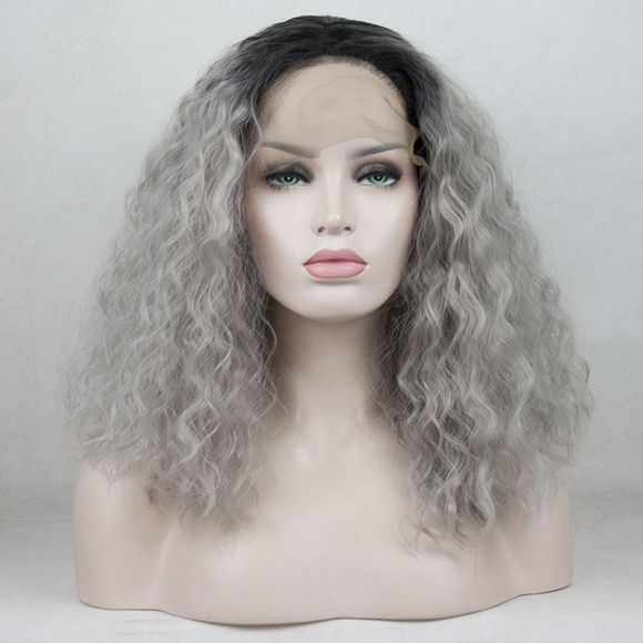 14 - 24 pouces cheveux synthétiques bouclés gris synthétiques bouclés cheveux résistant à la chaleur avant pour les femmes - GRIS/NOIR 24INCH