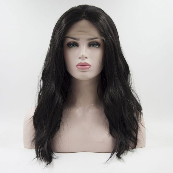 14 - 24 pouces Long Black Wavy Style pour les femmes résistant à la chaleur synthétique cheveux Lace Front perruques - Noir 24INCH
