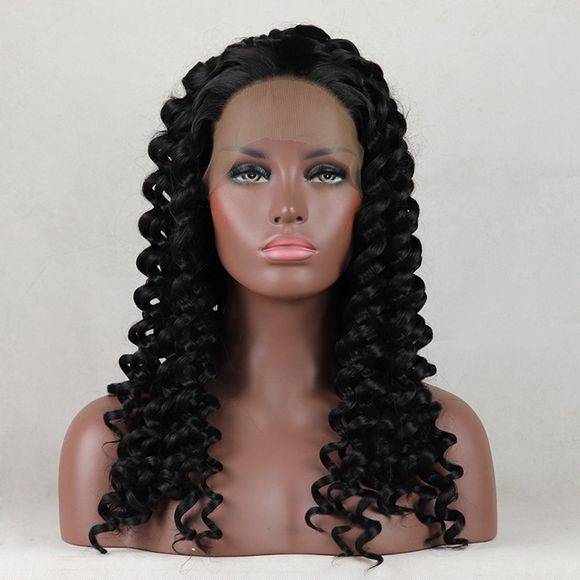 18 - 24 pouces long crépus bouclés noir couleur résistant à la chaleur cheveux synthétiques Lace Front perruques pour les femmes noires - Noir 24INCH
