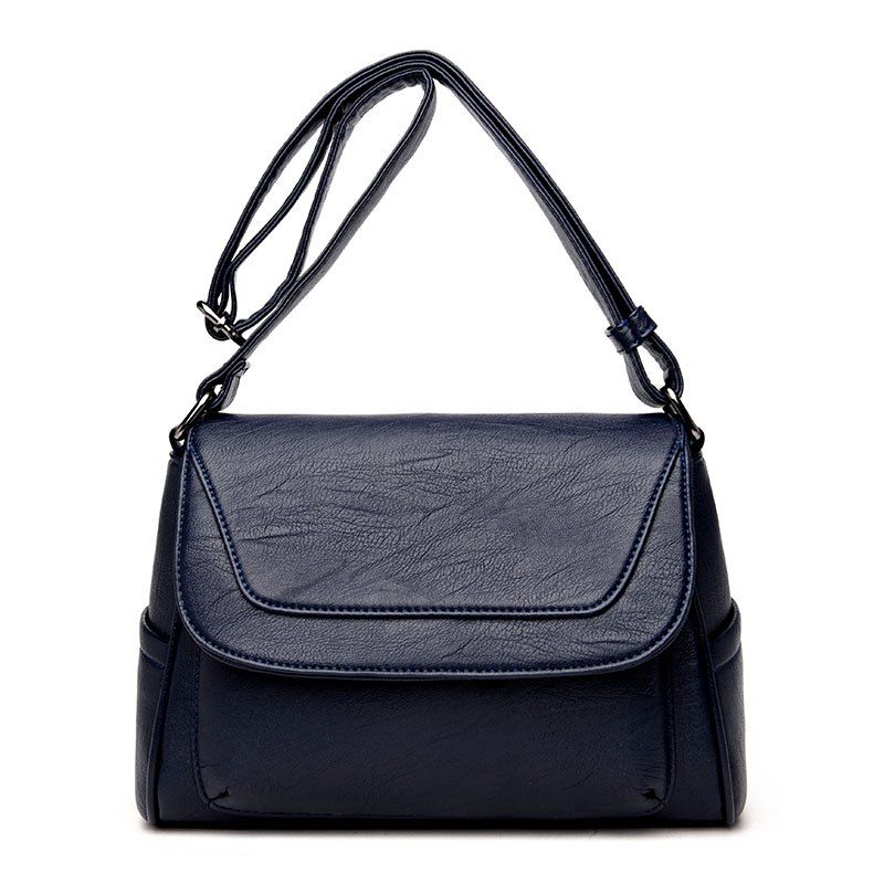 [17% OFF] 2021 Soft Leather Old Lady Messenger Bag In BLUE | DressLily