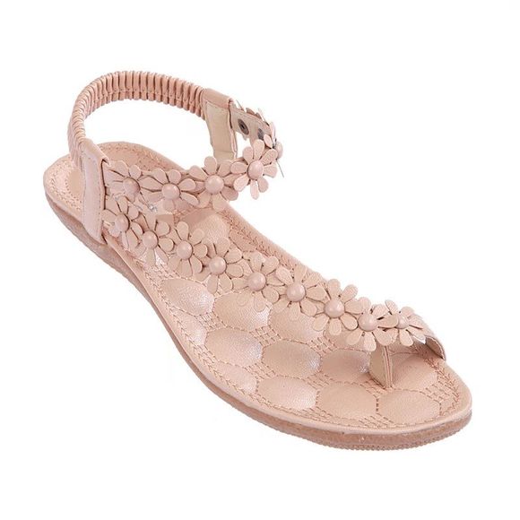 Ornement de fleur douce femme Bohème Style Thong sandales plates - Abricot 40