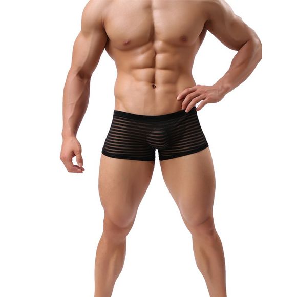 Gauze Men 's Sous-vêtements Boxer Sexy Transparent taille basse Shorts - Noir L