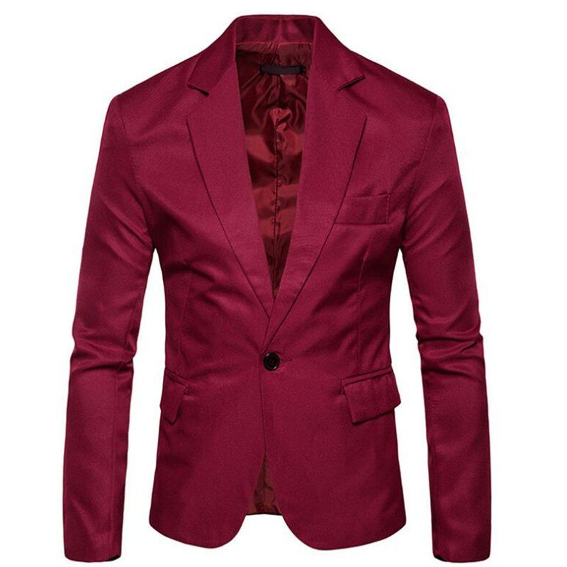 

Men Spring Turndown Collar Long Sleeve Suit, Wine red